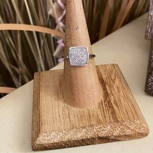 Rhodium Brass Ring with AAA Grade Clear CZ Size 7